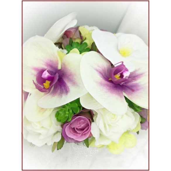 Lila-Fehér Orchideás-Rózsás, zöld Hortenziás Örök-cseppcsokor 