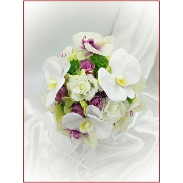 Lila-Fehér Orchideás-Rózsás, zöld Hortenziás Örök-cseppcsokor 