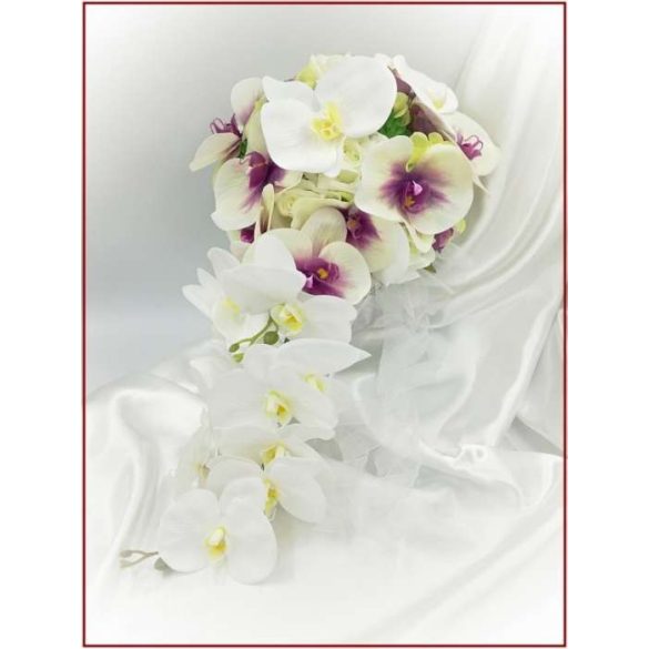 Lila-Fehér Orchideás-Rózsás, zöld Hortenziás Örök-cseppcsokor 