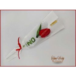 Piros színű szappan tulipán díszcsomagolásban 