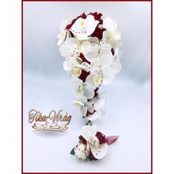 Fehér-bordó örök-cseppcsokor + kitűzővel 