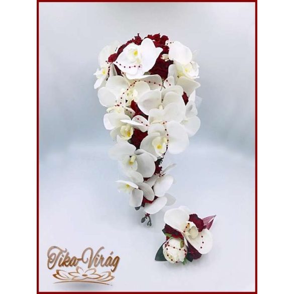 Fehér-bordó örök-cseppcsokor + kitűzővel 