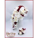 Fehér-bordó örök-cseppcsokor + kitűzővel 