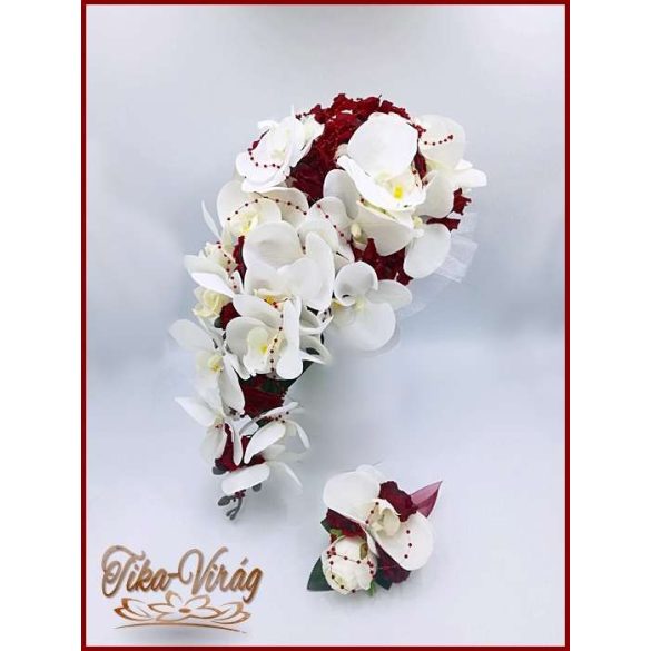 Fehér-bordó örök-cseppcsokor + kitűzővel 