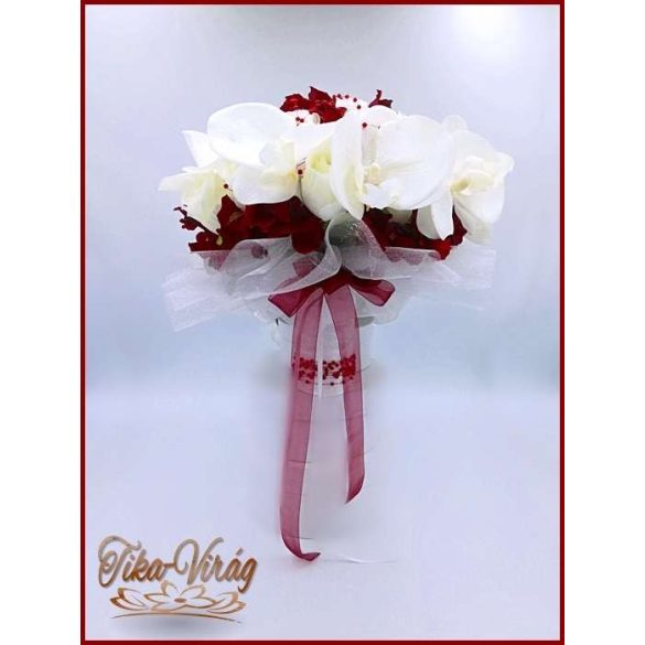 Fehér-bordó örök-cseppcsokor + kitűzővel 