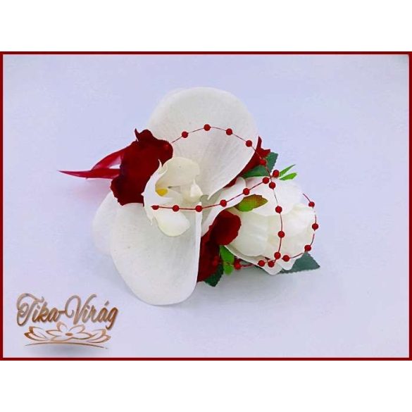 Fehér-bordó örök-cseppcsokor + kitűzővel 