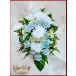 Virágtál Jég-kék rózsák és Fehér Krizantémok 