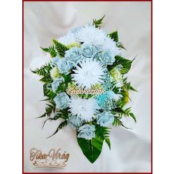 Virágtál Jég-kék rózsák és Fehér Krizantémok 