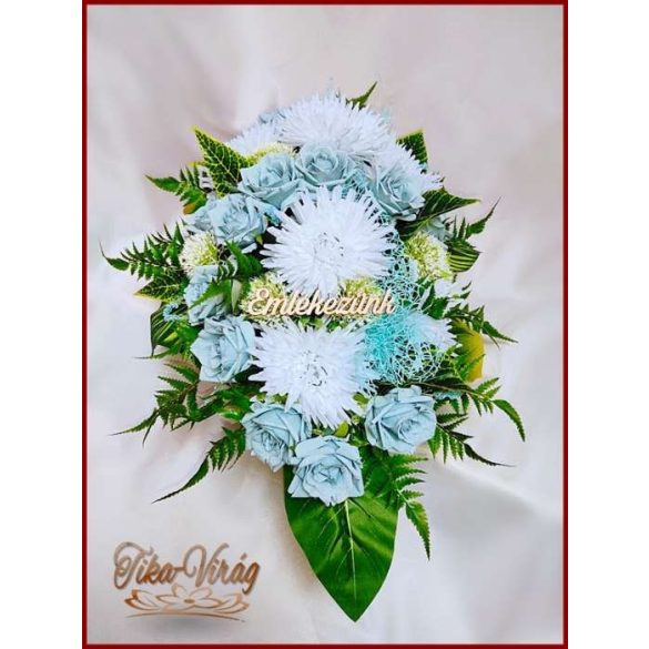 Virágtál Jég-kék rózsák és Fehér Krizantémok 