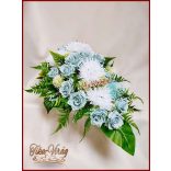 Virágtál Jég-kék rózsák és Fehér Krizantémok 