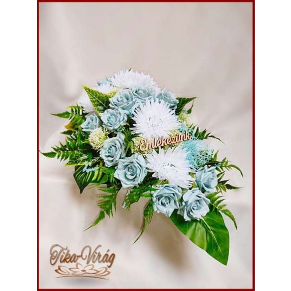 Virágtál Jég-kék rózsák és Fehér Krizantémok 