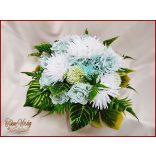 Virágtál Jég-kék rózsák és Fehér Krizantémok 