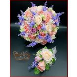 LEVENDULÁS-RÓZSÁS ANTIK HATÁSÚ, VINTAGE STÍLUSÚ ÖRÖK-CSOKOR+kitűzővel 