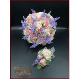 LEVENDULÁS-RÓZSÁS ANTIK HATÁSÚ, VINTAGE STÍLUSÚ ÖRÖK-CSOKOR+kitűzővel 