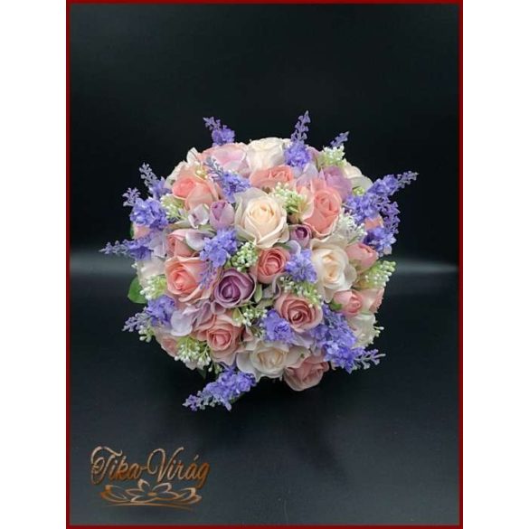 LEVENDULÁS-RÓZSÁS ANTIK HATÁSÚ, VINTAGE STÍLUSÚ ÖRÖK-CSOKOR+kitűzővel 