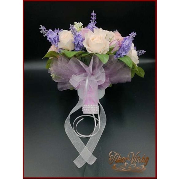 LEVENDULÁS-RÓZSÁS ANTIK HATÁSÚ, VINTAGE STÍLUSÚ ÖRÖK-CSOKOR+kitűzővel 