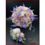 LEVENDULÁS-RÓZSÁS ANTIK HATÁSÚ, VINTAGE STÍLUSÚ ÖRÖK-CSOKOR+kitűzővel 