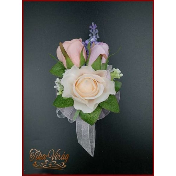 LEVENDULÁS-RÓZSÁS ANTIK HATÁSÚ, VINTAGE STÍLUSÚ ÖRÖK-CSOKOR+kitűzővel 