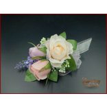 LEVENDULÁS-RÓZSÁS ANTIK HATÁSÚ, VINTAGE STÍLUSÚ ÖRÖK-CSOKOR+kitűzővel 