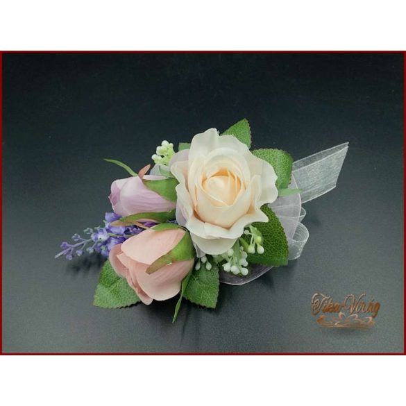 LEVENDULÁS-RÓZSÁS ANTIK HATÁSÚ, VINTAGE STÍLUSÚ ÖRÖK-CSOKOR+kitűzővel 