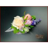 LEVENDULÁS-RÓZSÁS ANTIK HATÁSÚ, VINTAGE STÍLUSÚ ÖRÖK-CSOKOR+kitűzővel 