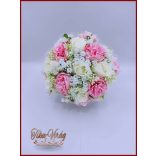 5 szálas fehér rózsa - rózsaszín bazsarózsával rezgővel díszített örök-csokor 