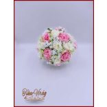 5 szálas fehér rózsa - rózsaszín bazsarózsával rezgővel díszített örök-csokor 