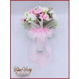 5 szálas fehér rózsa - rózsaszín bazsarózsával rezgővel díszített örök-csokor 