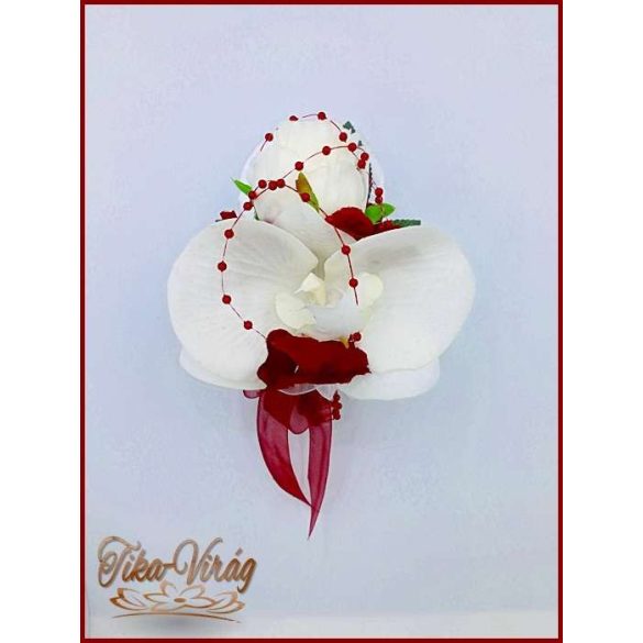 Fehér-bordó kitűző, bokréta 