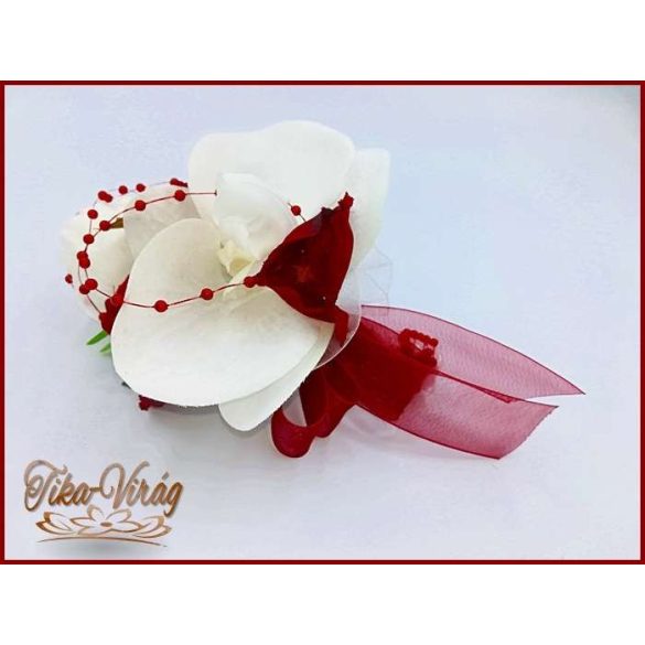 Fehér-bordó kitűző, bokréta 