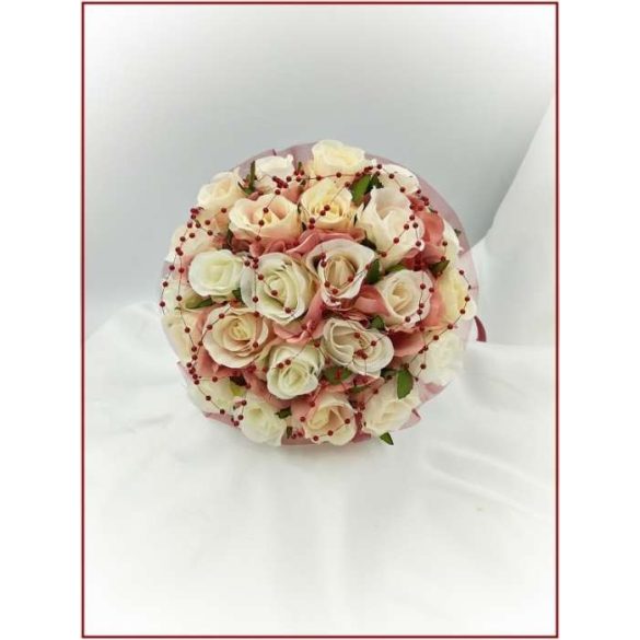 Mályvás-pasztell Örök-csokor 24 virágos burgundi díszítéssel 