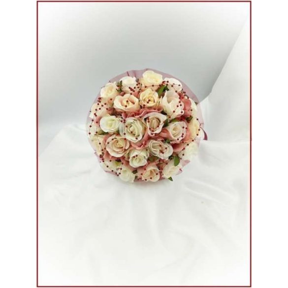 Mályvás-pasztell Örök-csokor 24 virágos burgundi díszítéssel 