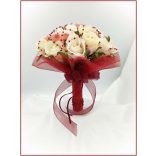 Mályvás-pasztell Örök-csokor 24 virágos burgundi díszítéssel 