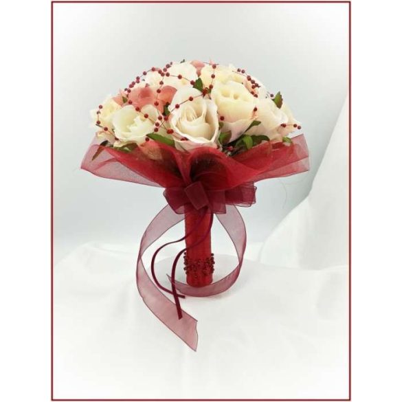 Mályvás-pasztell Örök-csokor 24 virágos burgundi díszítéssel 