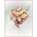 Mályvás-pasztell Örök-csokor 24 virágos burgundi díszítéssel 