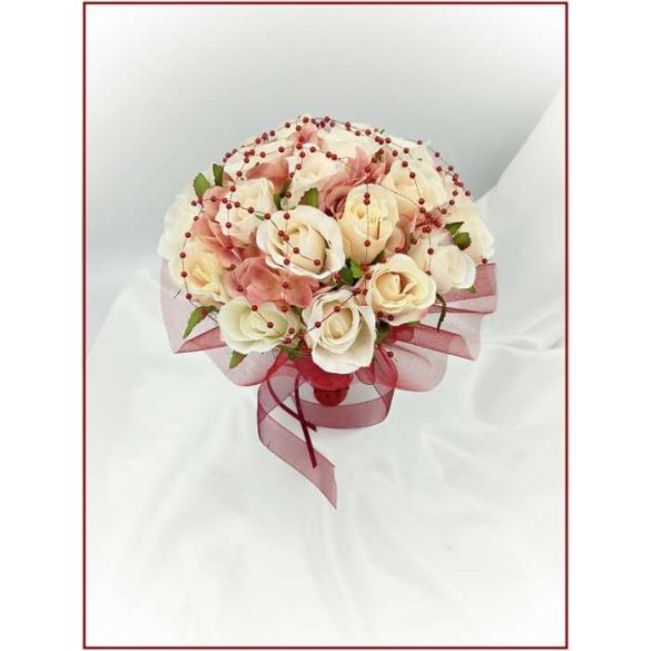 Mályvás-pasztell Örök-csokor 24 virágos burgundi díszítéssel 