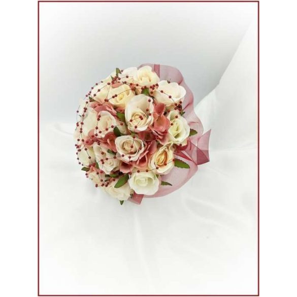 Mályvás-pasztell Örök-csokor 24 virágos burgundi díszítéssel 