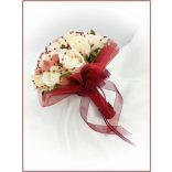 Mályvás-pasztell Örök-csokor 24 virágos burgundi díszítéssel + kitűzővel 