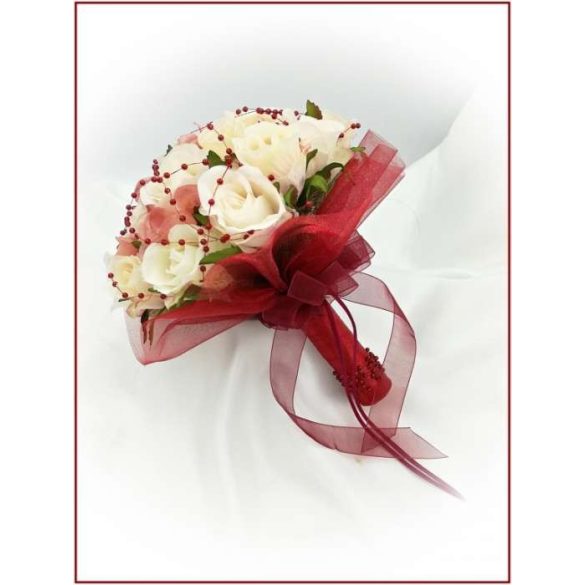 Mályvás-pasztell Örök-csokor 24 virágos burgundi díszítéssel + kitűzővel 