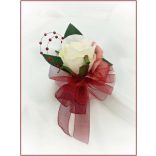 Mályvás-pasztell Örök-csokor 24 virágos burgundi díszítéssel + kitűzővel 