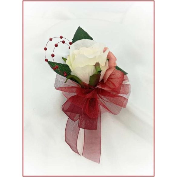 Mályvás-pasztell Örök-csokor 24 virágos burgundi díszítéssel + kitűzővel 