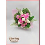 Tulipán-rózsa-hortenzia szappan-virágokból álló csokor 