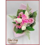 Tulipán-rózsa-hortenzia szappan-virágokból álló csokor 