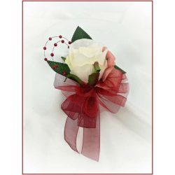   Mályvás-pasztell 1 rózsás kitűző, bokréta burgundi díszítéssel 