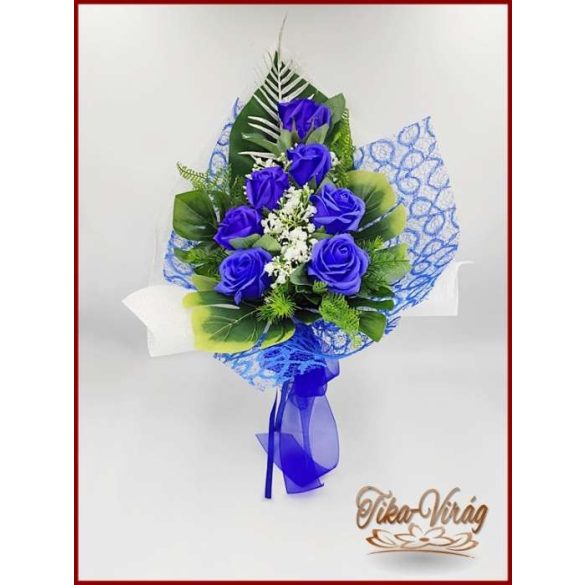 7 szál királykék szappan-rózsából álló csokor 
