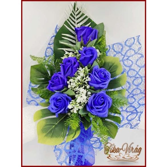 7 szál királykék szappan-rózsából álló csokor 