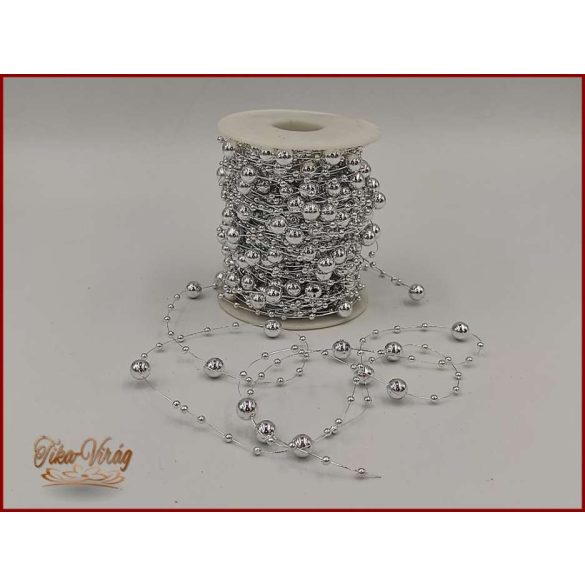 Gyöngy füzér damilon 3/7mm Ezüst színű 1 tekercs/ 20 méter 