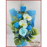 Türkizkék rózsák- világoskék orchidea és rózsa szappan-virág csokor 