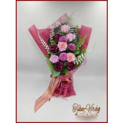   Mályva-lila rózsák, kamélia, dália szappan-virág csokor 