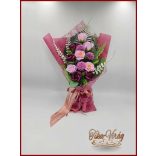 Mályva-lila rózsák, kamélia, dália szappan-virág csokor 